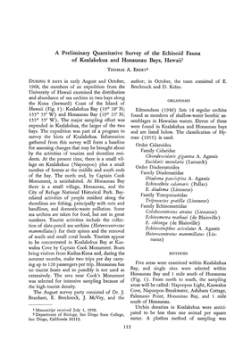 A Preliminary Quantitative Survey of the Echinoid Fauna of Kealakekua and Honaunau Bays, Hawaii' THOMAS A