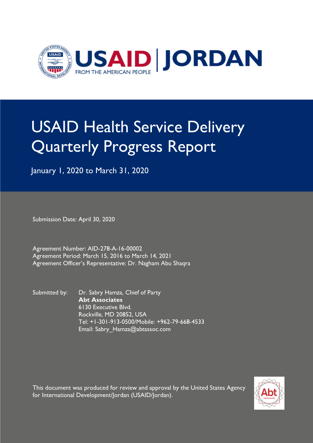 USAID Health Service Delivery Quarterly Progress Report