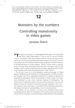 Monsters by the Numbers Controlling Monstrosity in Video Games Jaroslav Švelch