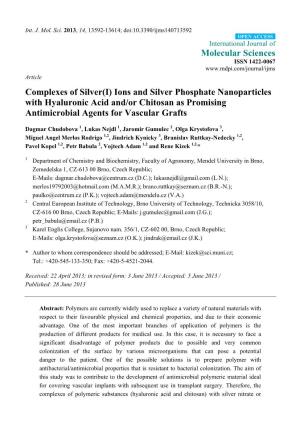 Ions and Silver Phosphate Nanoparticles with Hyaluronic Acid And/Or Chitosan As Promising Antimicrobial Agents for Vascular Grafts