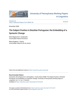The Subject Position in Brazilian Portuguese: the Embedding of a Syntactic Change
