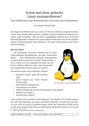 Schon Mal Dran Gedacht,Linux Auszuprobieren? Von G. Schmidt