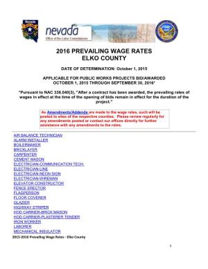 2016 Prevailing Wage Rates Elko County