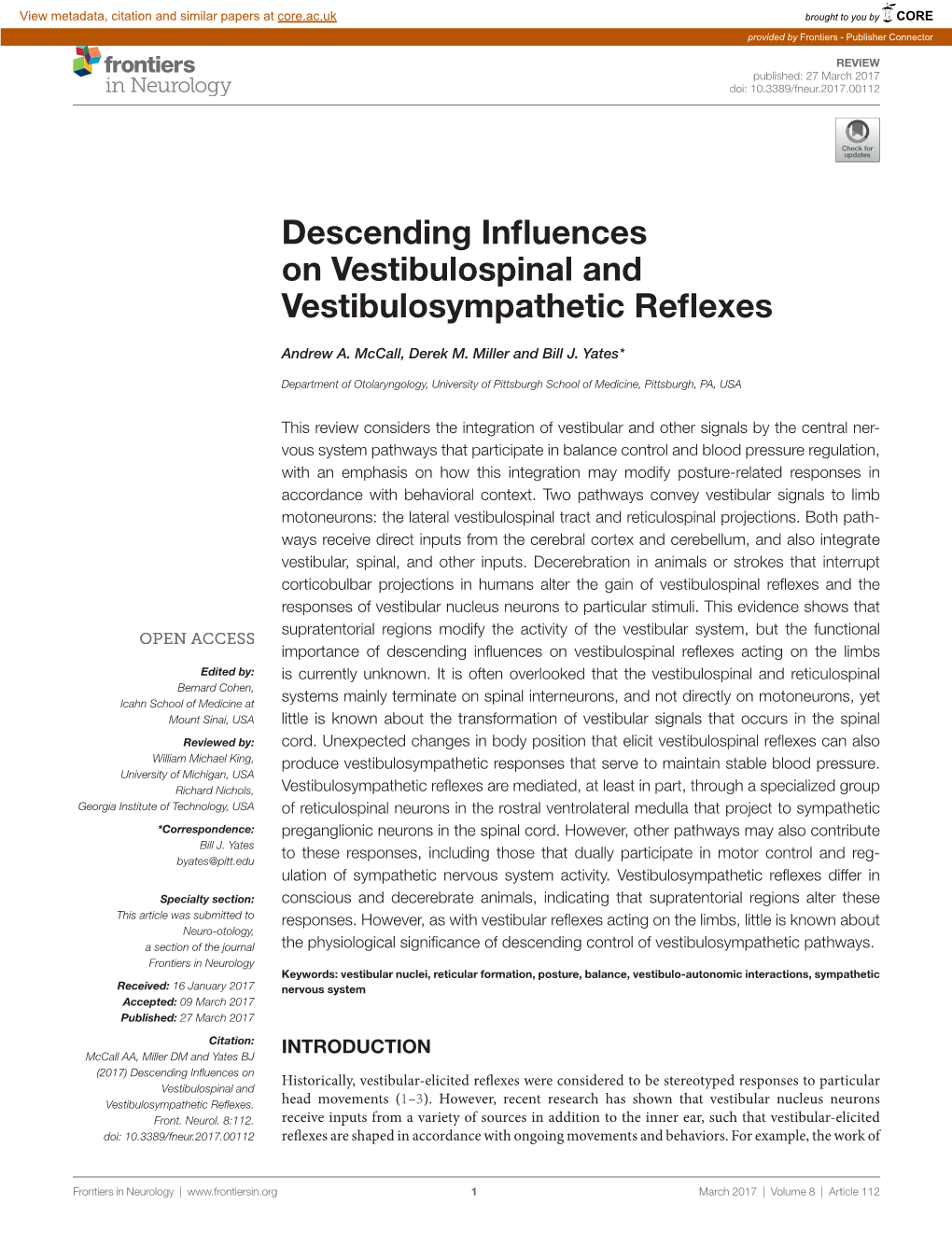 Descending Influences on Vestibulospinal and Vestibulosympathetic Reflexes