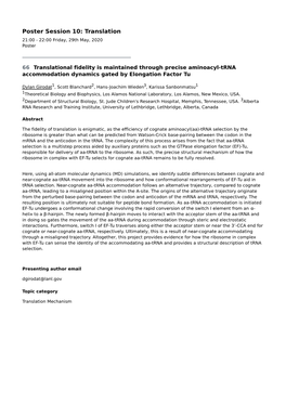 Poster Session 10: Translation 21:00 - 22:00 Friday, 29Th May, 2020 Poster