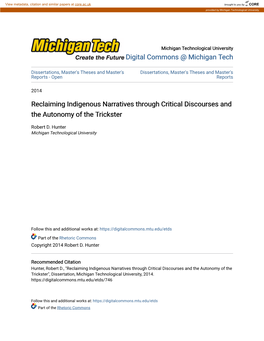 Reclaiming Indigenous Narratives Through Critical Discourses and the Autonomy of the Trickster