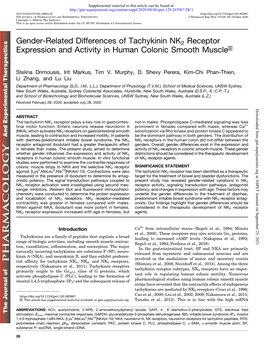 Gender-Related Differences of Tachykinin NK2 Receptor Expression and Activity in Human Colonic Smooth Muscle S