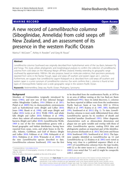 Siboglinidae, Annelida) from Cold Seeps Off New Zealand, and an Assessment of Its Presence in the Western Pacific Ocean Marina F