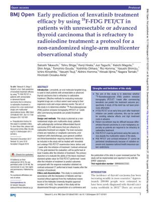 Early Prediction of Lenvatinib Treatment Efficacy by Using 18F-FDG PET/CT in Patients with Unresectable Or Advanced Thyroid Carc