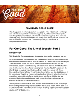 For Our Good: the Life of Joseph - Part 2