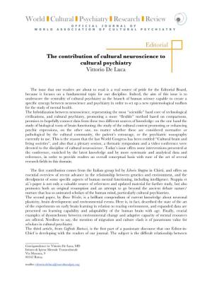 The Contribution of Cultural Neuroscience to Cultural Psychiatry Vittorio De Luca