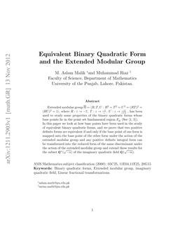 Equivalent Binary Quadratic Form and the Extended Modular Group
