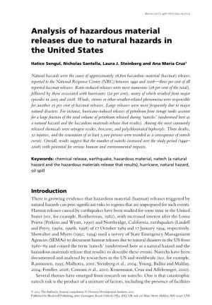 Analysis of Hazardous Material Releases Due to Natural Hazards in the United States
