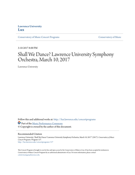 Shall We Dance? Lawrence University Symphony Orchestra, March 10, 2017 Lawrence University