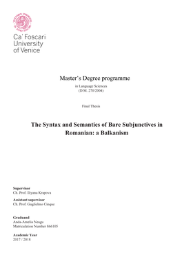 Master's Degree Programme the Syntax And