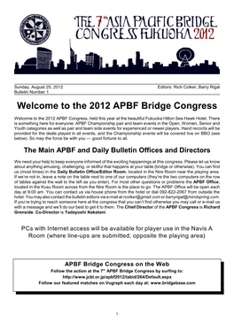 Welcome to the 2012 APBF Bridge Congress