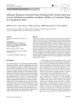 Olfactory Response and Host Plant Feeding of the Central American Locust Schistocerca Piceifrons Piceifrons Walker to Common Plants in a Gregarious Zone