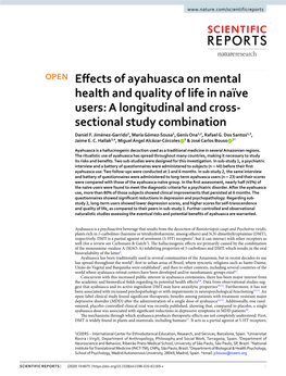 Effects of Ayahuasca on Mental Health and Quality of Life in Naïve