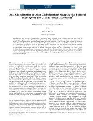 Anti-Globalization Or Alter-Globalization? Mapping the Political Ideology of the Global Justice Movement1
