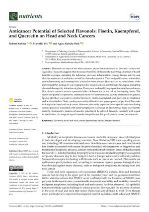 Fisetin, Kaempferol, and Quercetin on Head and Neck Cancers