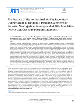 The Practice of Gastrointestinal Motility Laboratory During COVID-19 Pandemic