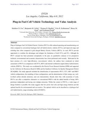 Plug-In Fuel Cell Vehicle Technology and Value Analysis