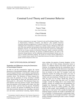 Construal Level Theory and Consumer Behavior