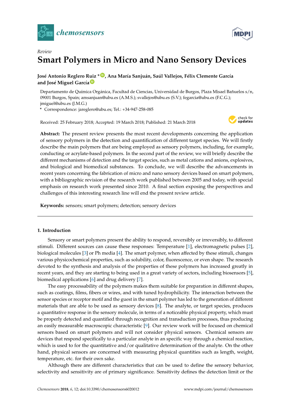 Smart Polymers in Micro and Nano Sensory Devices