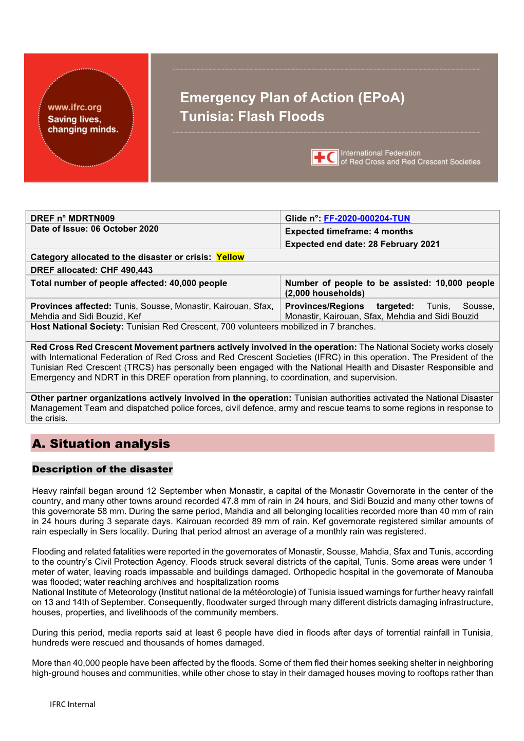 Emergency Plan of Action (Epoa) Tunisia: Flash Floods