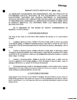 540845 Fremont County Ordinance No