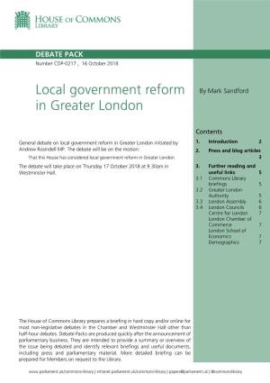 Local Government Reform in Greater London Initiated by 1