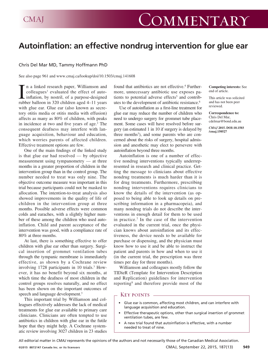 Autoinflation: an Effective Nondrug Intervention for Glue Ear