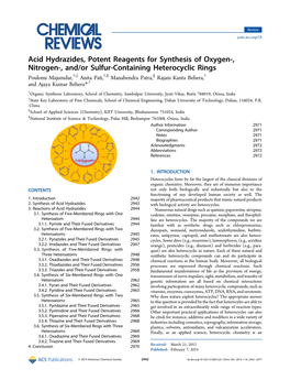 Acid Hydrazides, Potent Reagents for Synthesis of Oxygen‑, Nitrogen‑, And/Or Sulfur-Containing Heterocyclic Rings