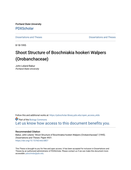 Shoot Structure of Boschniakia Hookeri Walpers (Orobanchaceae)