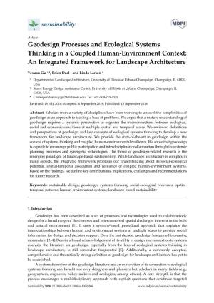 Geodesign Processes and Ecological Systems Thinking in a Coupled Human-Environment Context: an Integrated Framework for Landscape Architecture