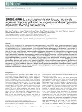 SREB2/GPR85, a Schizophrenia Risk Factor, Negatively Regulates Hippocampal Adult Neurogenesis and Neurogenesis- Dependent Learning and Memory