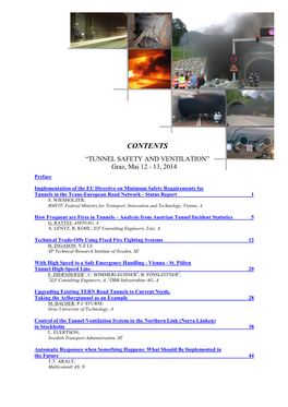 CONTENTS “TUNNEL SAFETY and VENTILATION” Graz, Mai 12 - 13, 2014 Preface