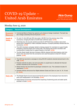 COVID-19 Update – United Arab Emirates
