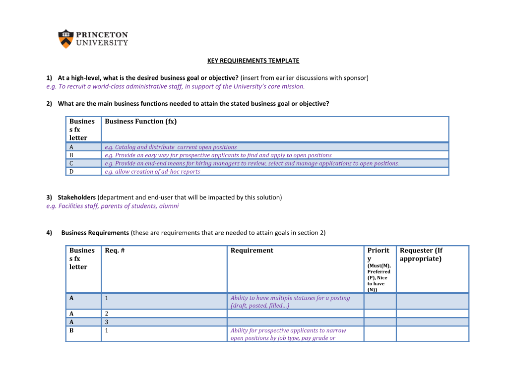 Key Requirements Template