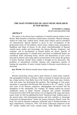 The Main Tendencies of Asian Music Research in New Russia