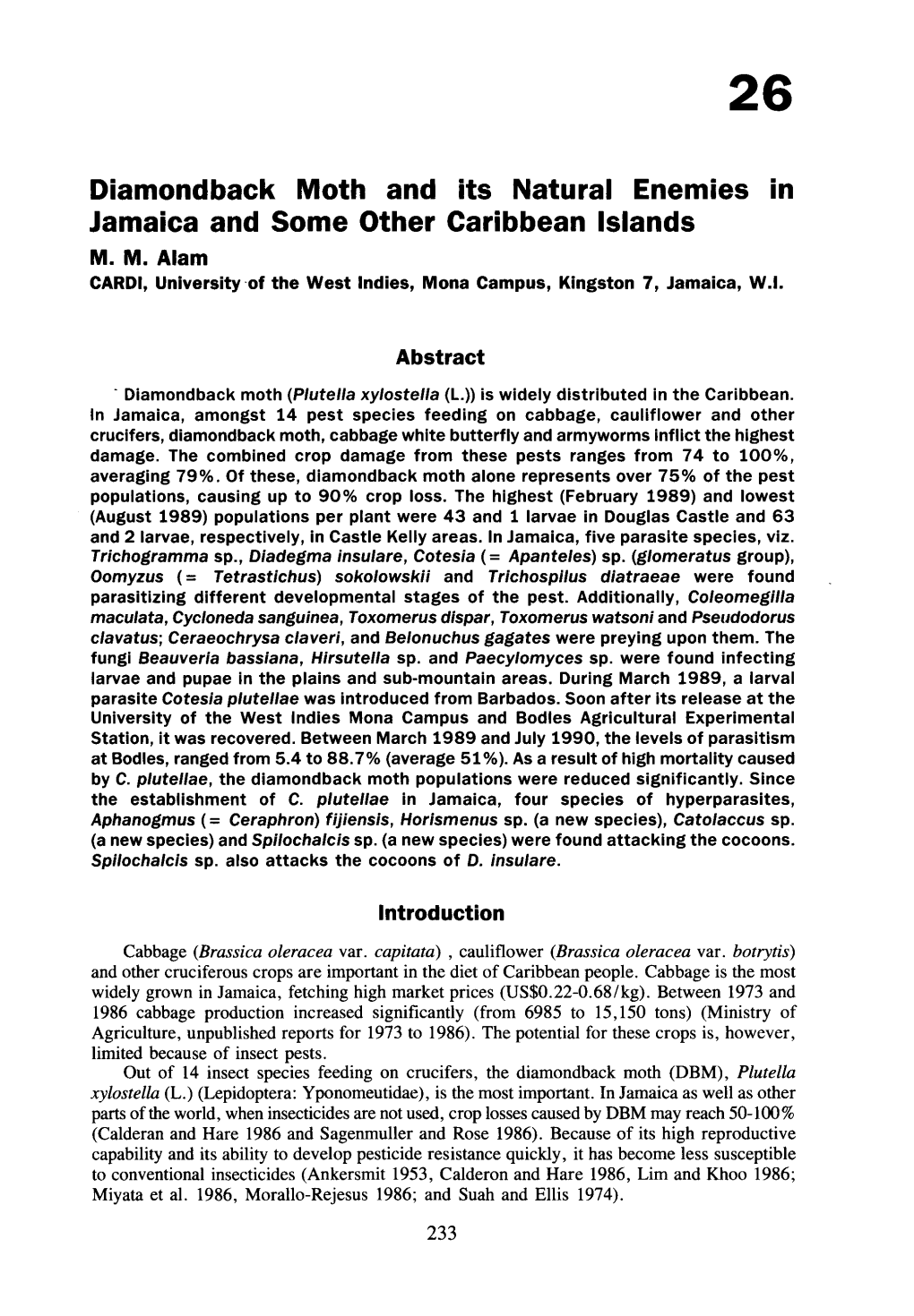 Diamondback Moth and Its Natural Enemies in Jamaica and Some Other Caribbean Islands M