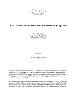 Total Factor Productivity Growth in Historical Perspective