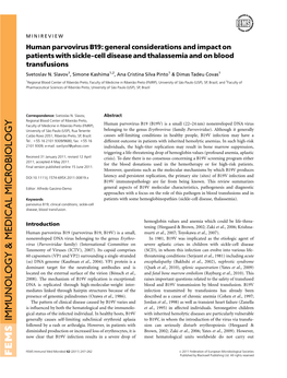 Human Parvovirus B19: General Considerations and Impact on Patients with Sickle-Cell Disease and Thalassemia and on Blood Transfusions Svetoslav N