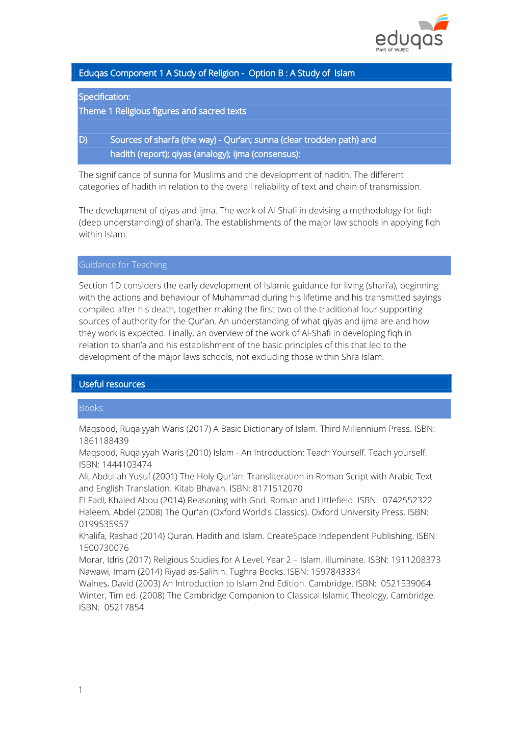 1 Eduqas Component 1 a Study of Religion