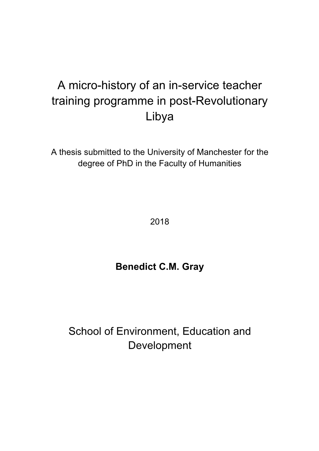 A Micro-History of an In-Service Teacher Training Programme in Post-Revolutionary Libya
