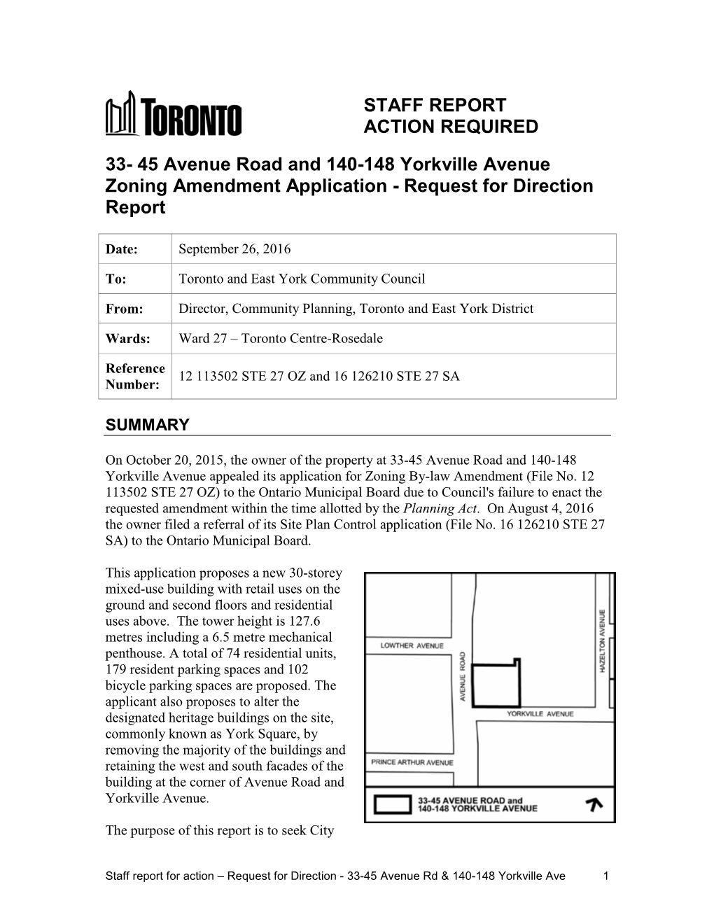 STAFF REPORT ACTION REQUIRED 33- 45 Avenue Road and 140-148