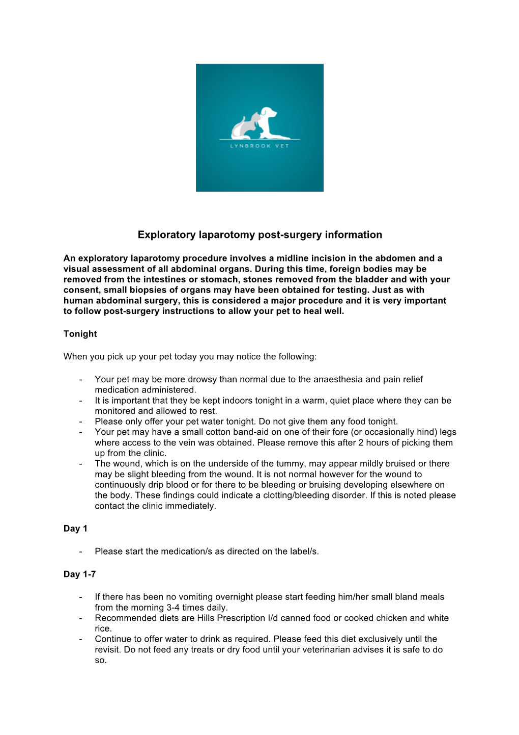 Exploratory Laparotomy Post-Surgery Information