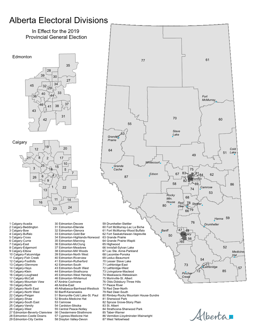 Alberta Electoral Divisions in Effect for the 2019 Provincial General Election