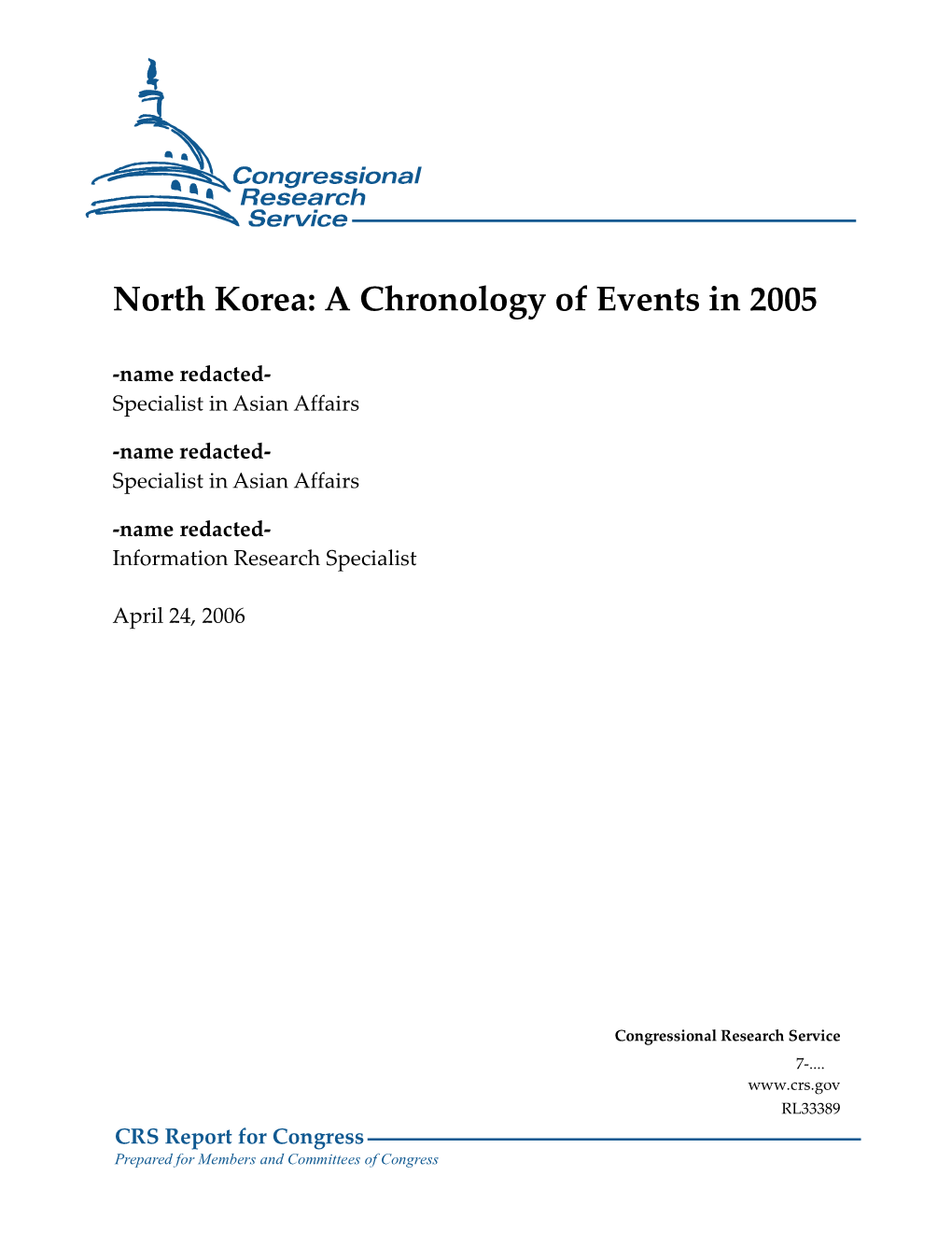 North Korea: a Chronology of Events in 2005
