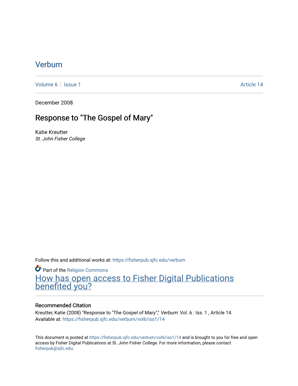 Response to "The Gospel of Mary"